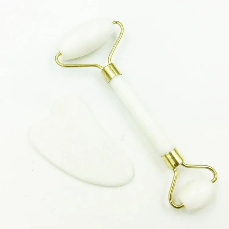 Massage Therapy Natural Jade Stone Face Roller Massager Geisha Picture of 1 face Roller two sides rollers and 1 curve shape stone 4 WHITE colour stone offers