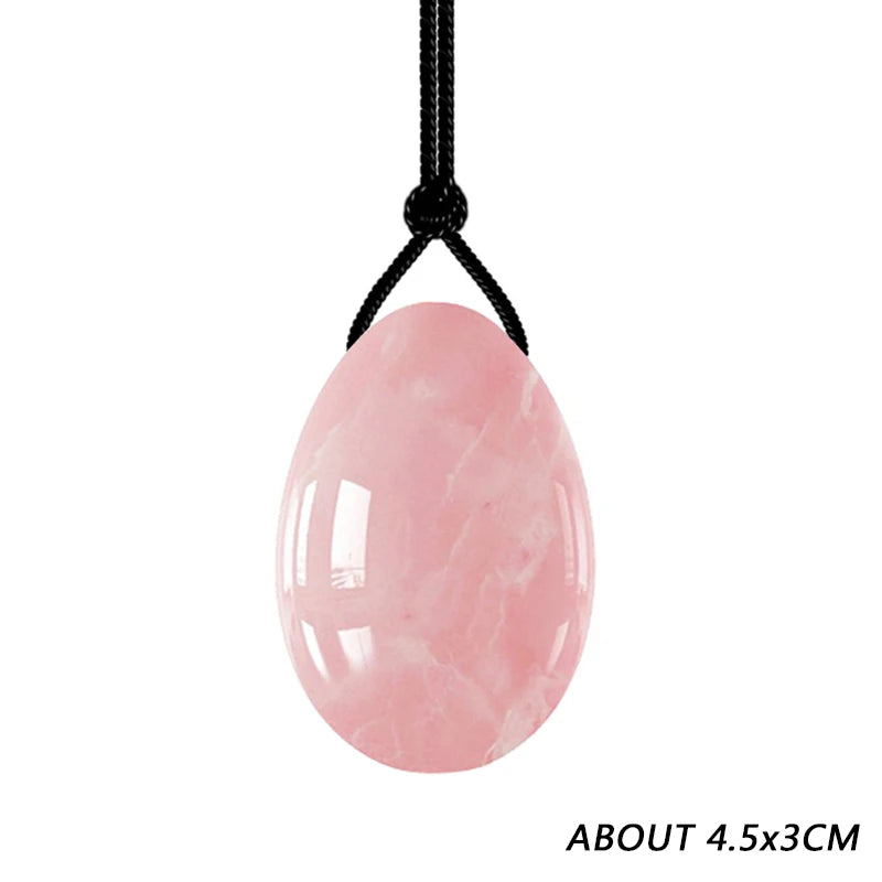 Massage therapy Natural Rose Jade Quartz Egg, picture of the large Jade Egg drilled with rope for neckless (size about 5 x 3 cm) Offers with No box
