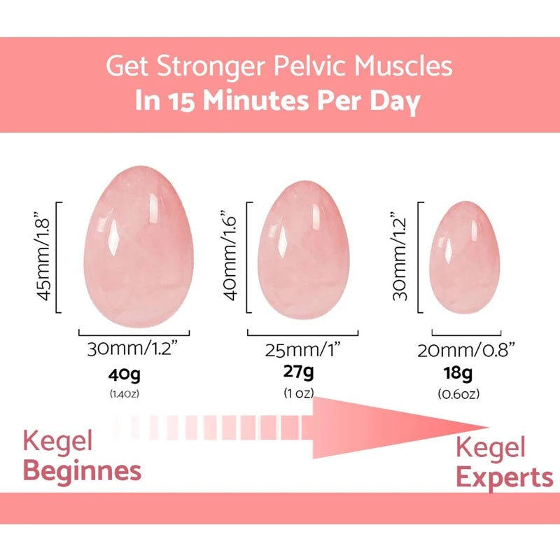 Massage therapy Natural Rose Jade Quartz Egg Build up muscles with Kegel exercise Get stronger in 15 minutes per Day, Sizes of egg shown