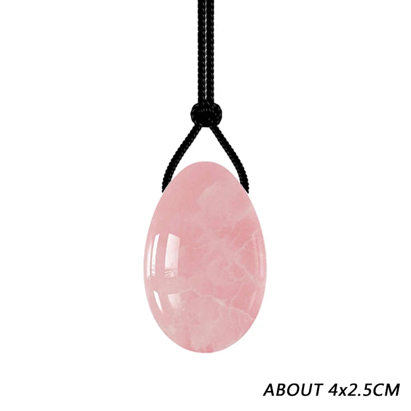 Massage therapy Natural Rose Jade Quartz Egg, picture of the medium Jade Egg drilled with rope for neckless (size about 4 x 2.5 cm) Offers with No box
