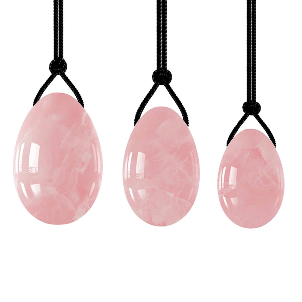 Massage therapy Natural Rose Jade Quartz Egg, picture of the Set of 3 Jade Pink Colour Eggs all drilled with a rope in each for neckless No box Offers