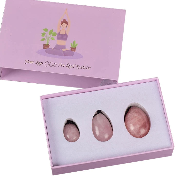 Massage therapy Natural Rose Jade Quartz Egg Set of 3 eggs small, medium, large Offers with a box