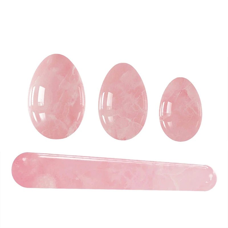 Massage therapy Natural Rose Jade Quartz Egg, picture of the Set of 3 Jade Pink Colour Eggs (Small, Medium, Large) Offers with Pink Jade Stick but No box Offets
