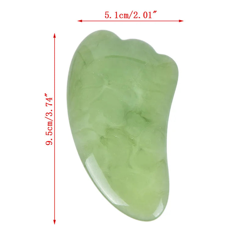 Massage Therapy Natural Stone Massagers Tools.  Picture of a green curve tool sizes : 10 cm X 5 cm