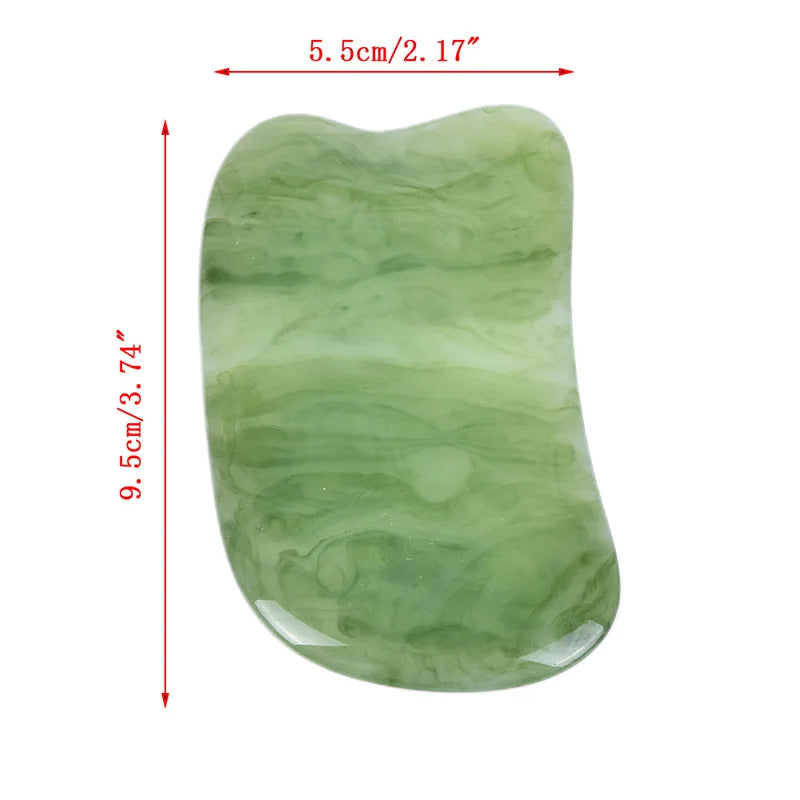 Massage Therapy Natural Stone Massagers Tools.  Picture of a green curve tool sizes : 10 cm X 6 cm with round end
