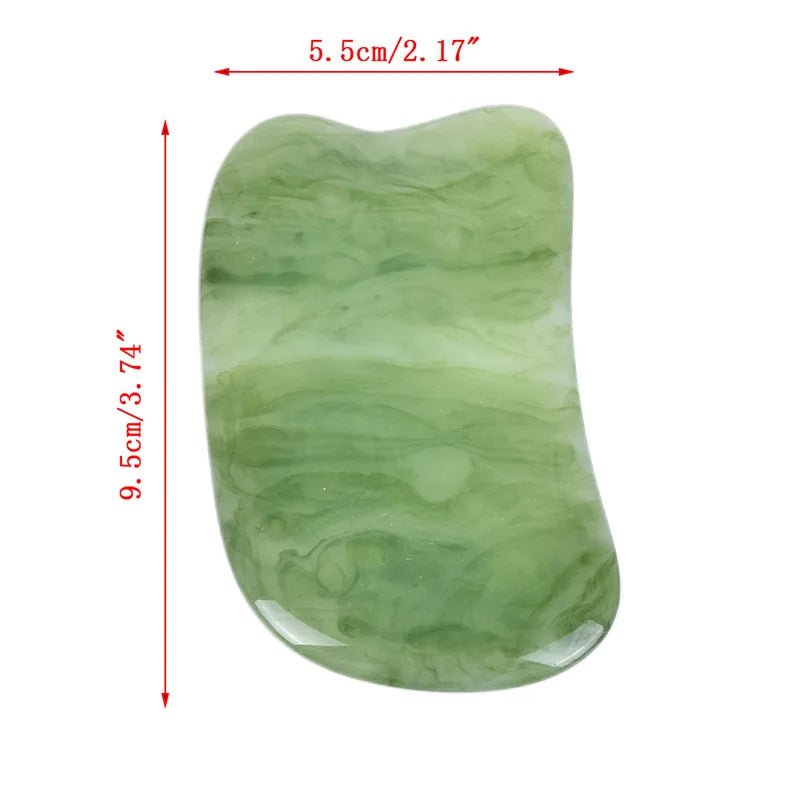 Massage Therapy Natural Stone Massagers Tools. Picture of a green curve tool sizes : 10 cm X 6 cm with round end
