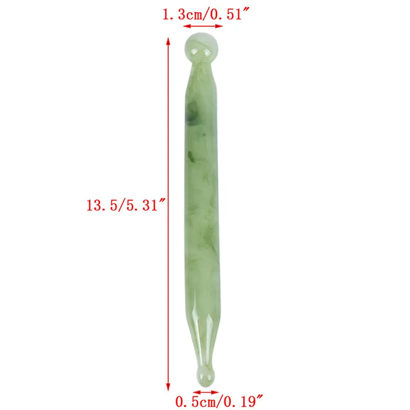 Massage Therapy Natural Stone Massagers Tools.  Picture of a green strait tool sizes : 14 cm X 1.3 cm with round end