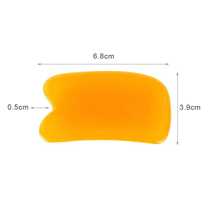 Massage Therapy Natural Stone Massagers Tools.  Picture of a yellow curve tool sizes : 6.8 cm X 3.9 cm