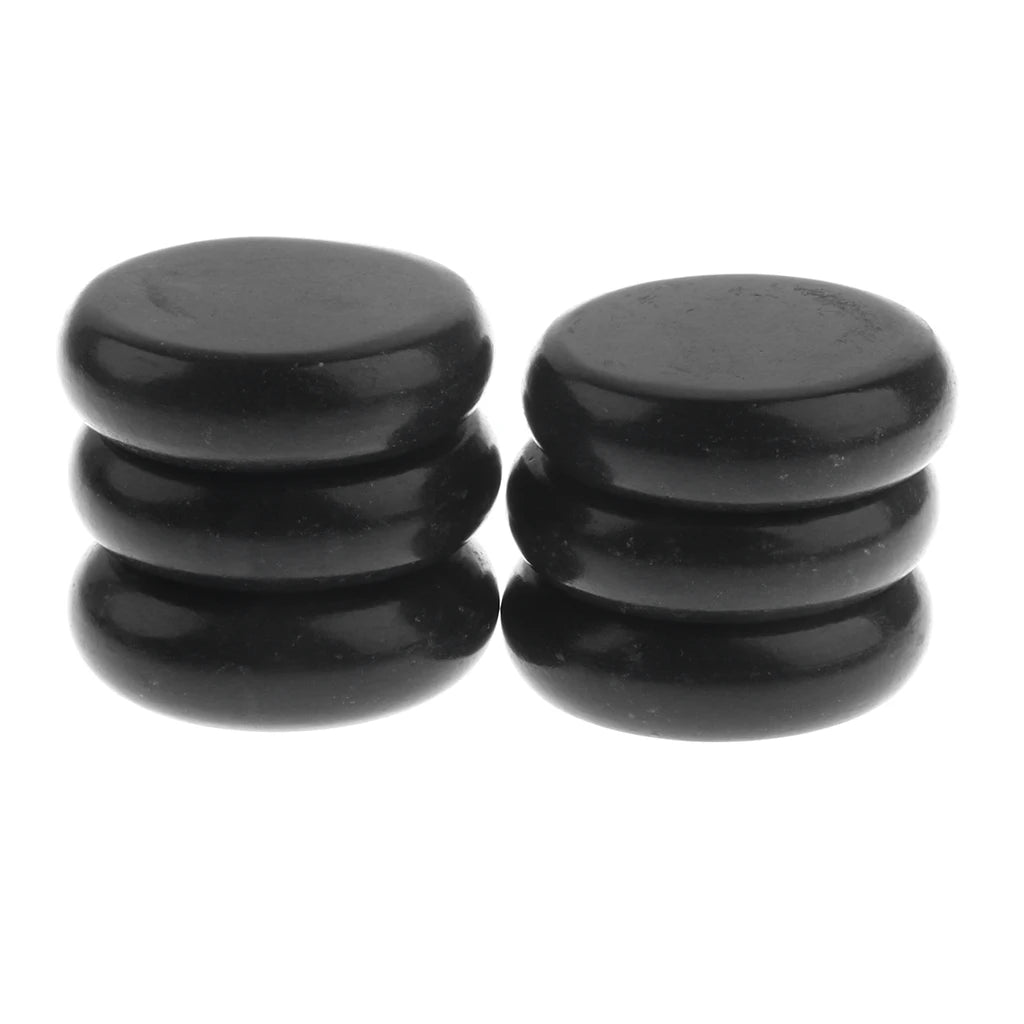 Massage therapy Natural Stone Set (6 pieces/set) 1 set shown 2 piles of 3 black colour stones