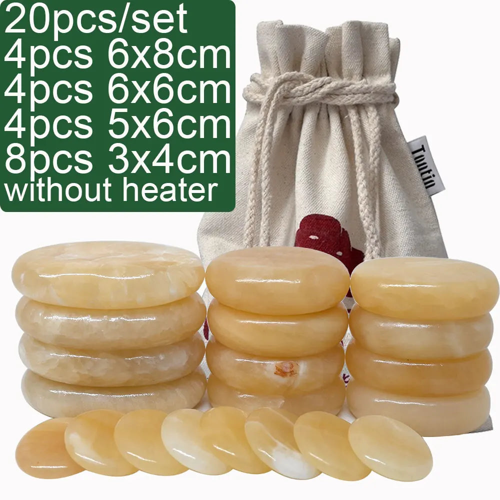 Massage Therapy Yellow Jade Quartz Hot stone massage set (20 pieces/set)  Sizes come with a bag