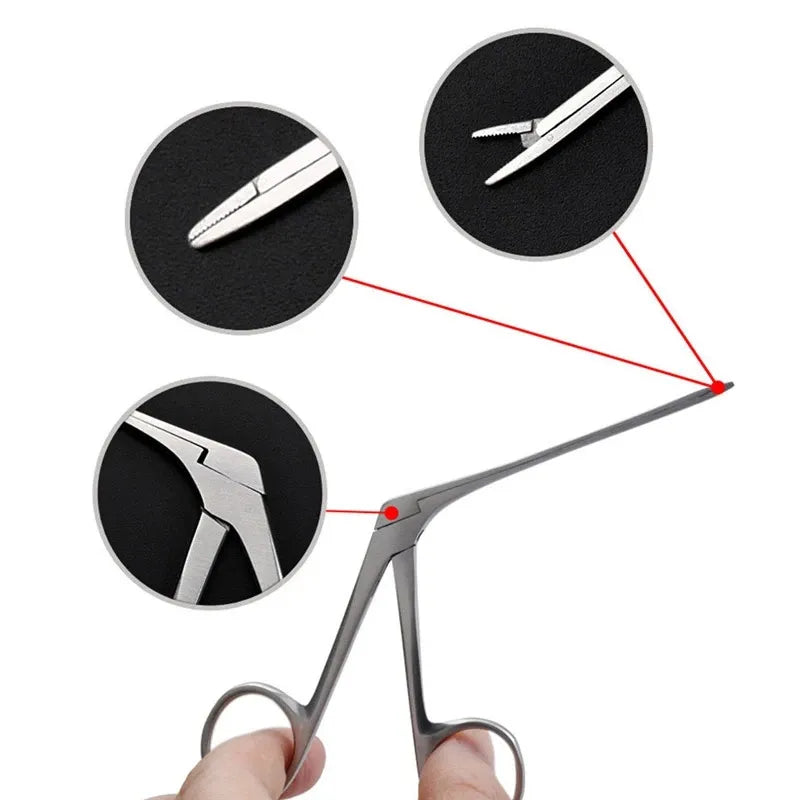 Medical Ear Endoscope Forceps Nose Wax Remover Detailed end close or open and Forceps Intersection of the pieces shown