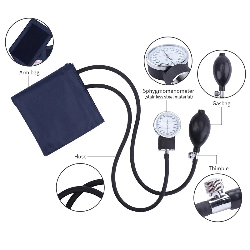 Medical supplies & Equipment Stethoscope Manual Blood Pressure Monitor Sphygmomanometer Detailed Picture of the stethoscope (arm bag, gasbag, thimble, hose, stainless steel sphygmomanometer)