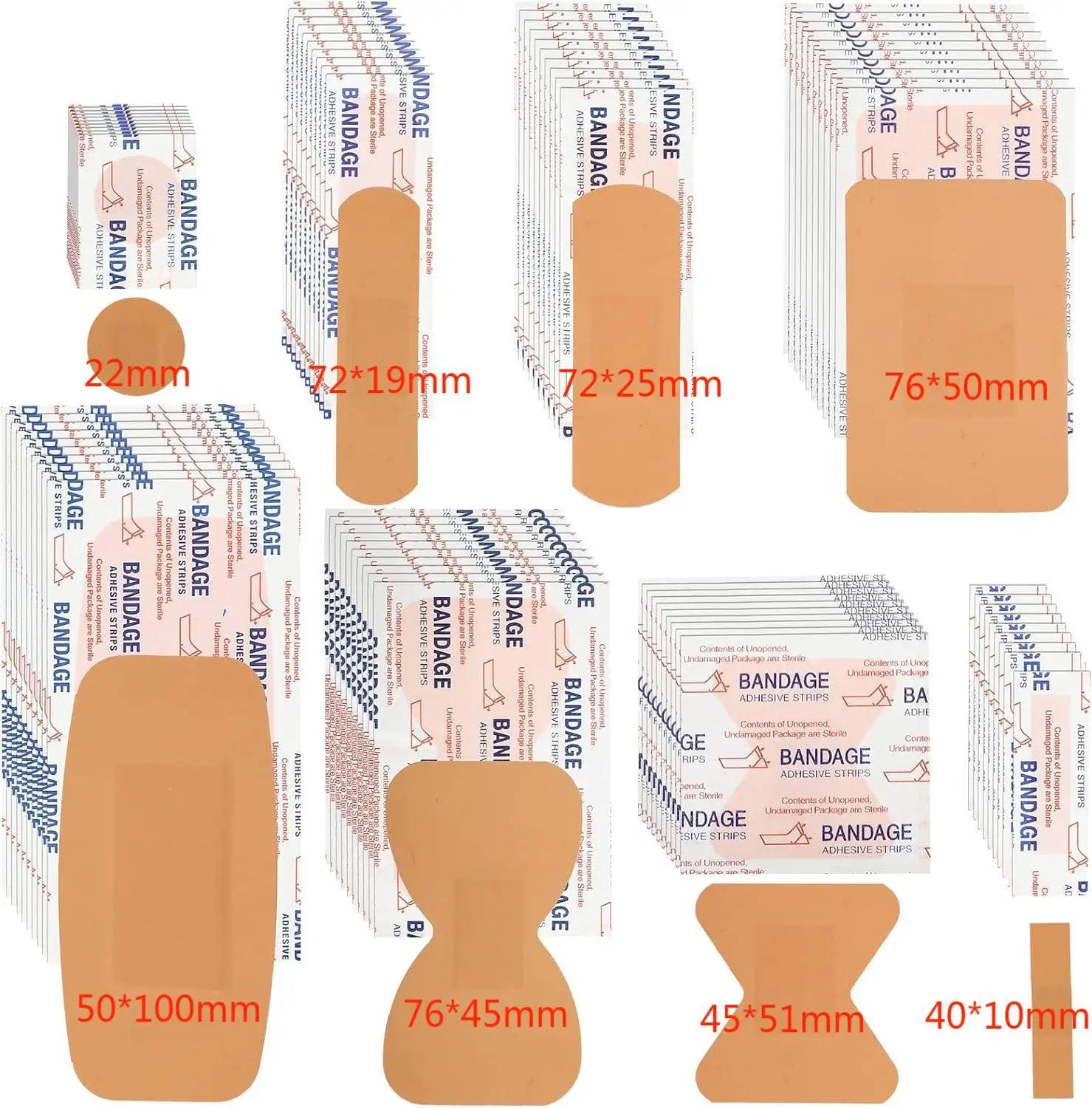 Medical Supplies & Equipment Waterproof Wound Plaster (100 Pieces) shown all types and sizes