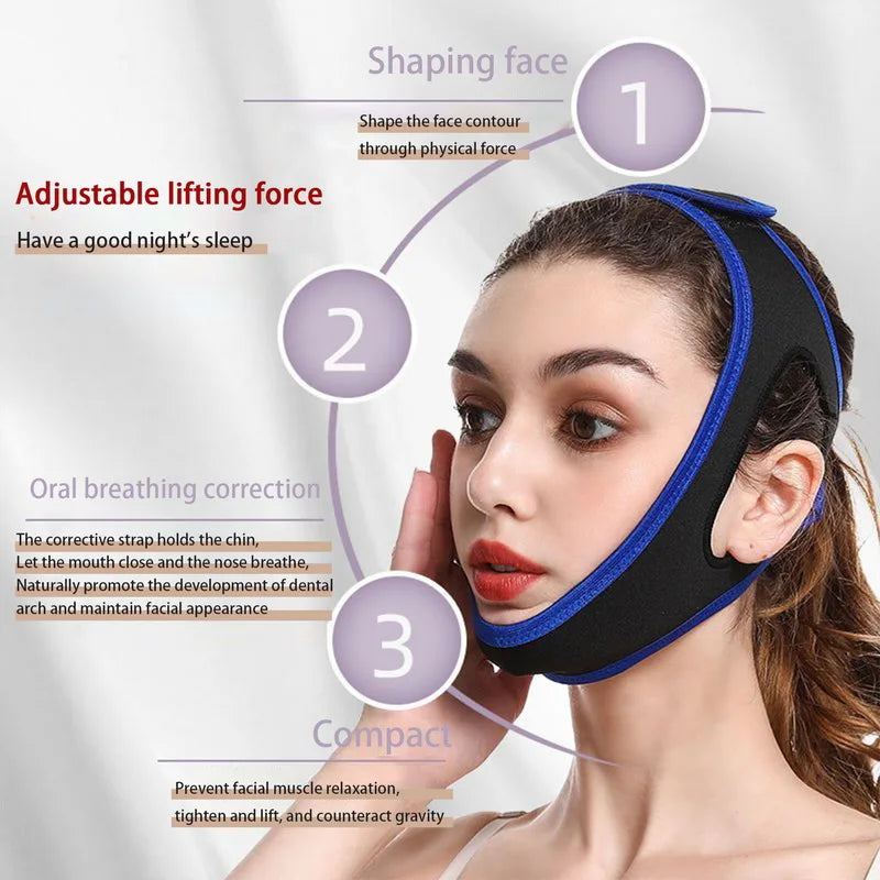 Personal Health Care Anti-snoring blue belt fit on a woman effects Adjustable lifting force, shaping face, oral breathing correction Compact
