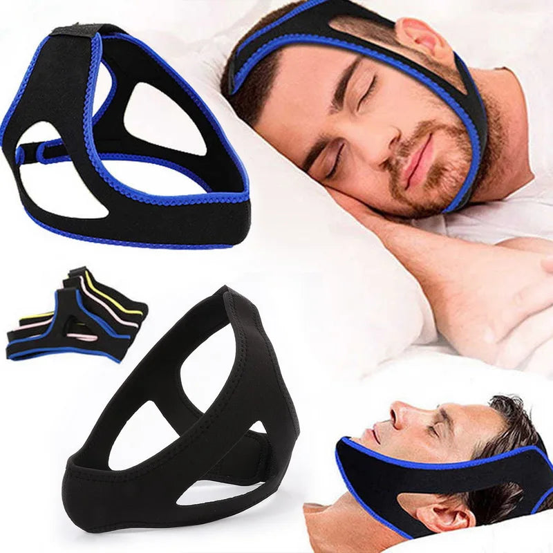 Personal Health Care Anti-snoring blue belt fit on a man sleeping picture