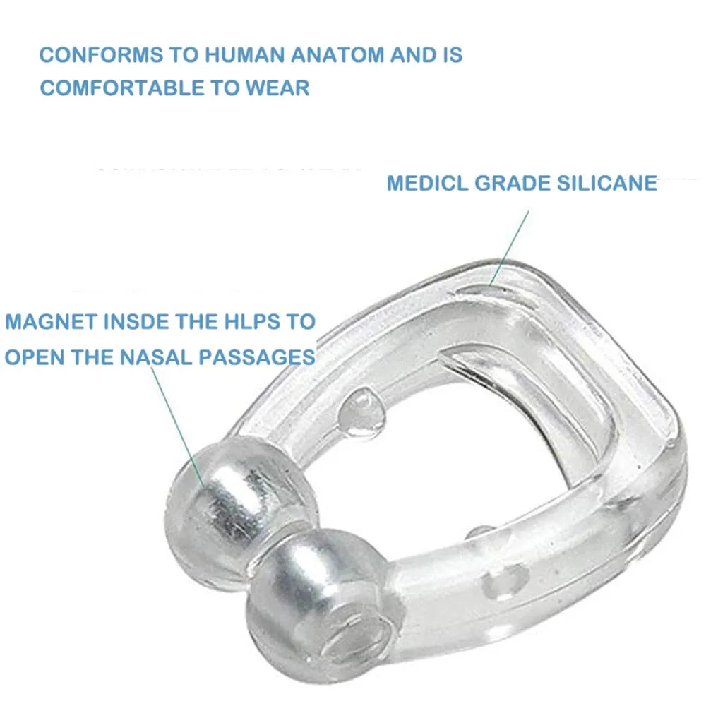 Personal Health Care Anti-snoring magnetic clip detailed silicone show magnet inside to open the nasal passage. Comfortable to wear.