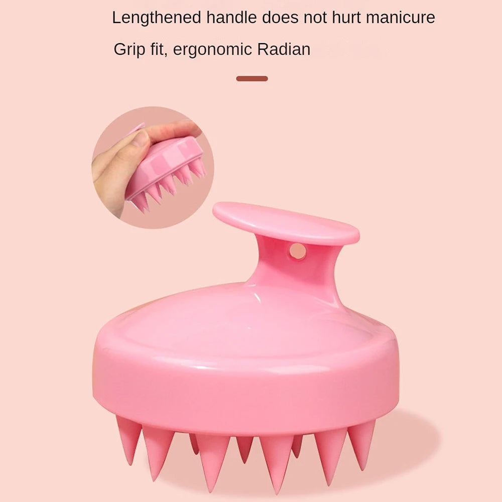 Personal health care pink silicone massage comb lengthened handle no hurt manicure grip fit ergonomic picture
