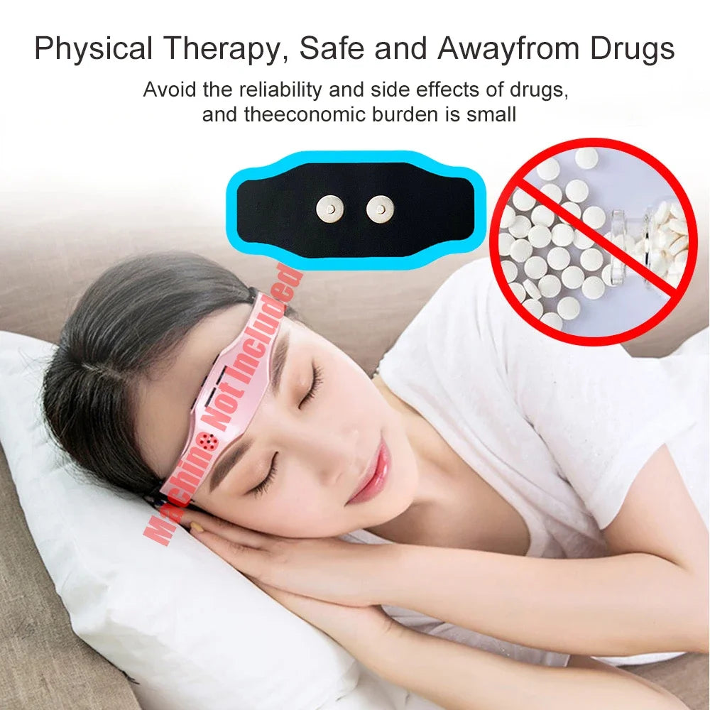 Personal Health Care, Replacement Electrode Pads (Migraine device) Physical Therapy, Safe and Away from drugs woman in deep sleeping with the application device shown but not included