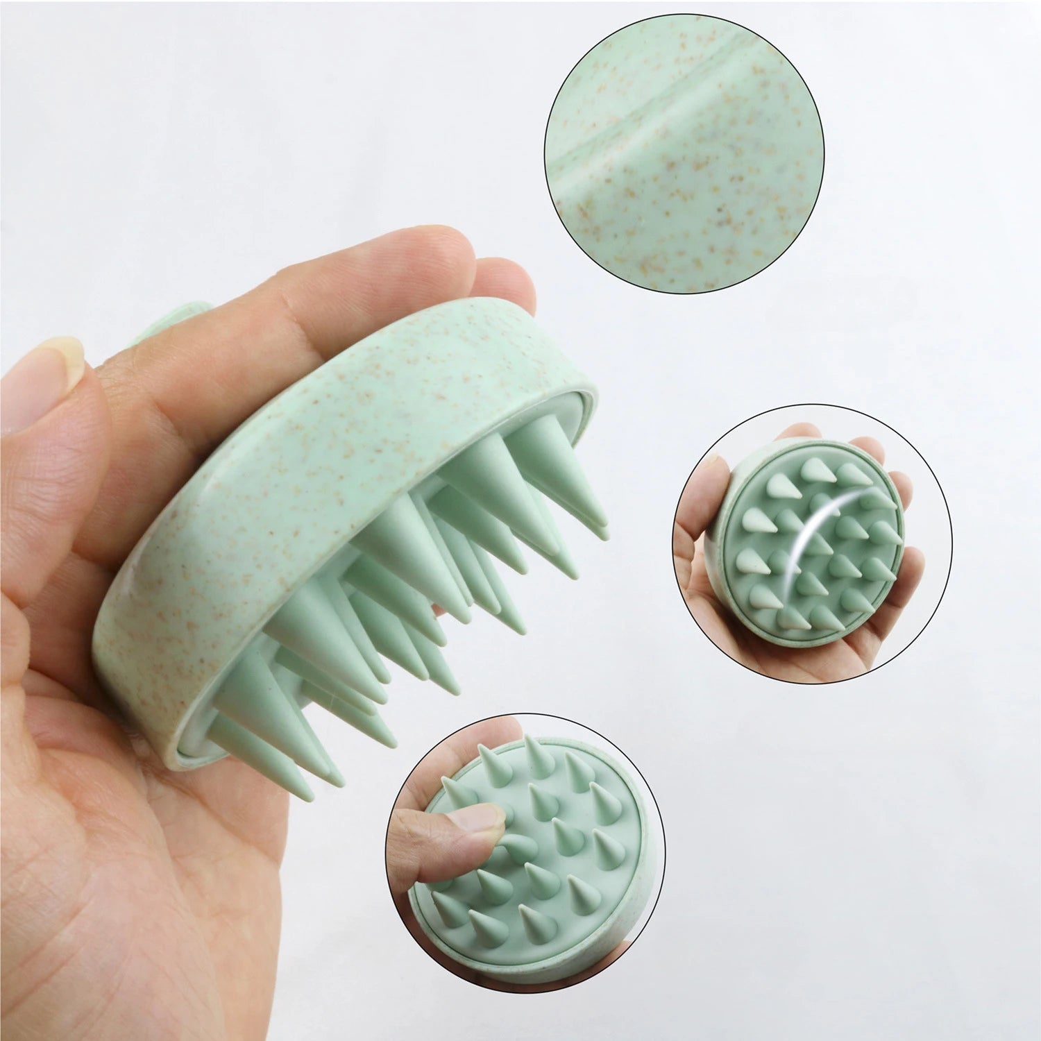 Personal health care Silicone Shampoo Brush Head Scalp Massage green colour display very flexible product picture