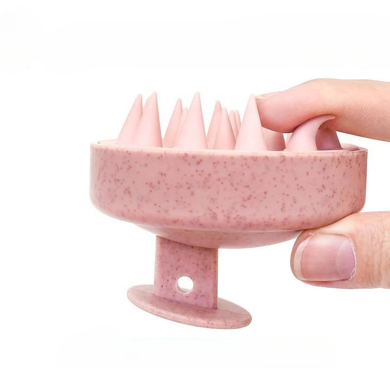 Silicone Shampoo Brush Head Scalp Massage pink colour display very flexible tooth product picture