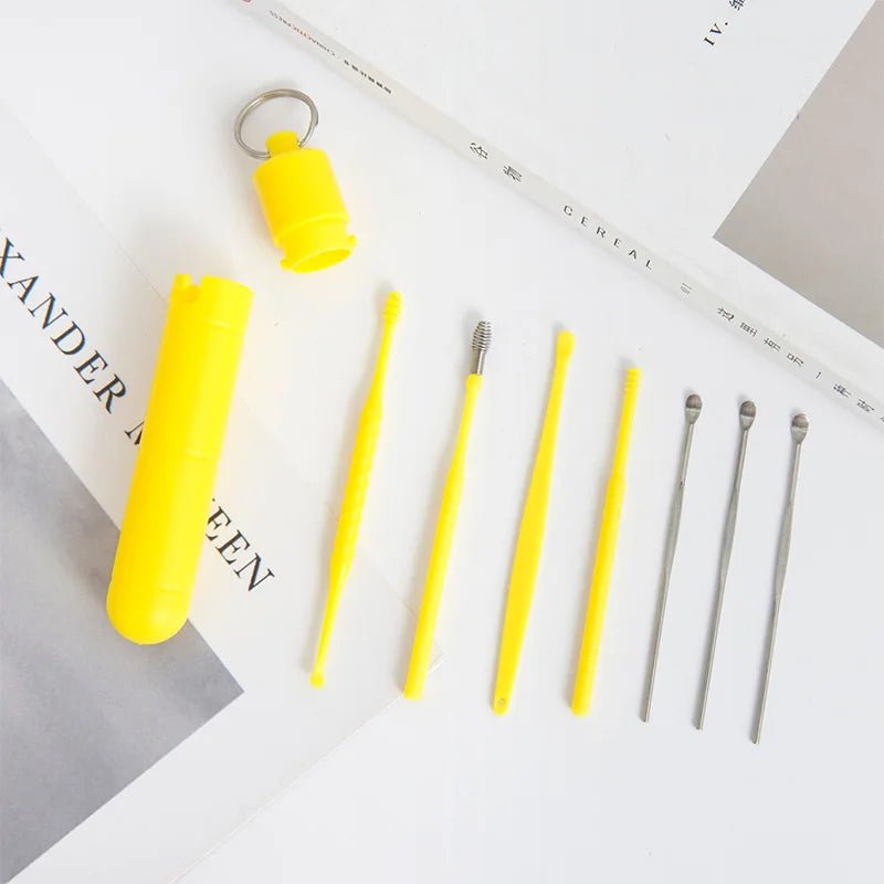 Health care products Ear Cleaner Earwax Removal Tool 7 Pieces/set Yellow Fluorescent Colour with storage plastic box