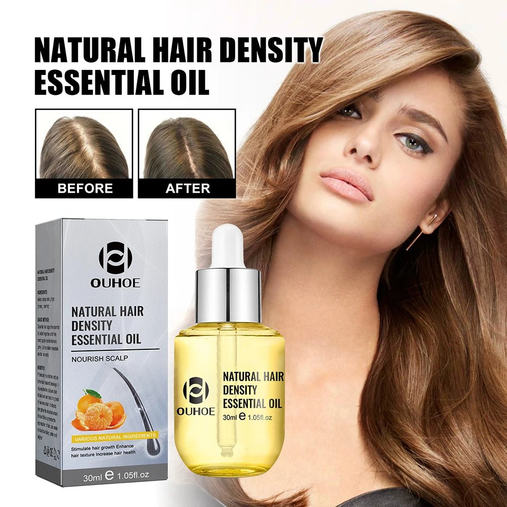 Health care products Hair Growth Massage Comb EMS RF Electric Show before and after use natural hair density essential oil on the hair of a beautiful lady