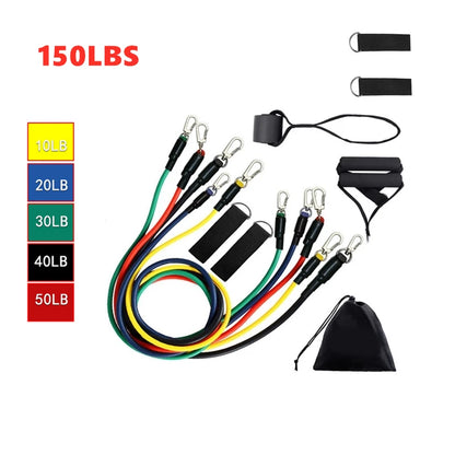 Fitness Elastic Resistance Bands Kit (100 or 150 Lbs)