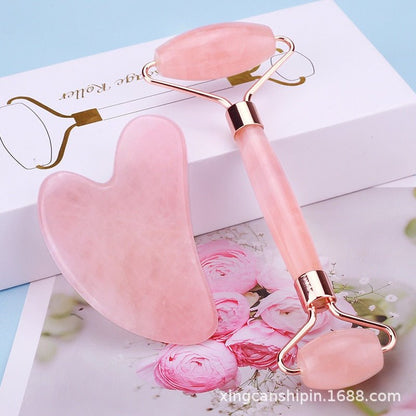 Massage Therapy Natural Rose Quartz Jade Roller Geisha Massage Tool