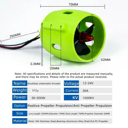 Brushless Underwater Motor Propeller (12V or 24V, 200 W)