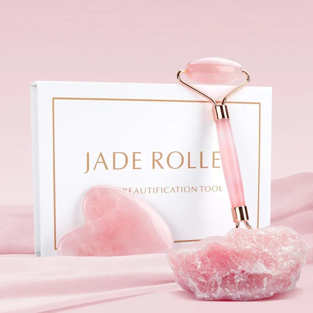 Natural Rose Quartz Jade Geisha Roller Set