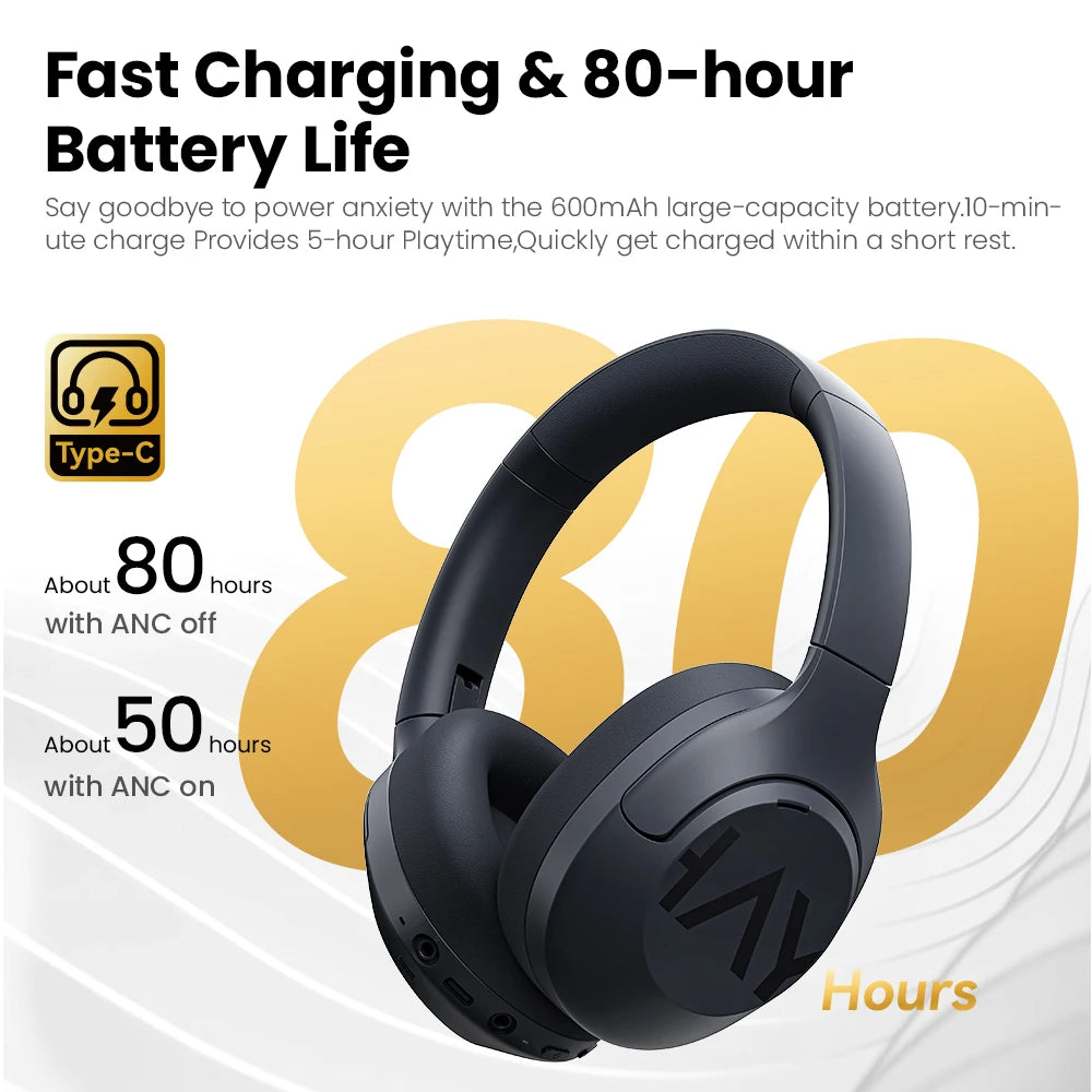 Wireless Bluetooth 5.4 Headphones 43dB Adaptive Noise Cancelling