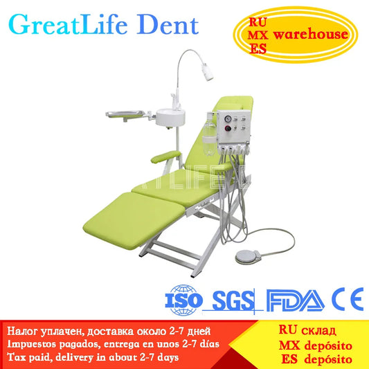 GreatLife Dental Folding Chair Complete Set with LED Lamp and Portable Turbine Unit