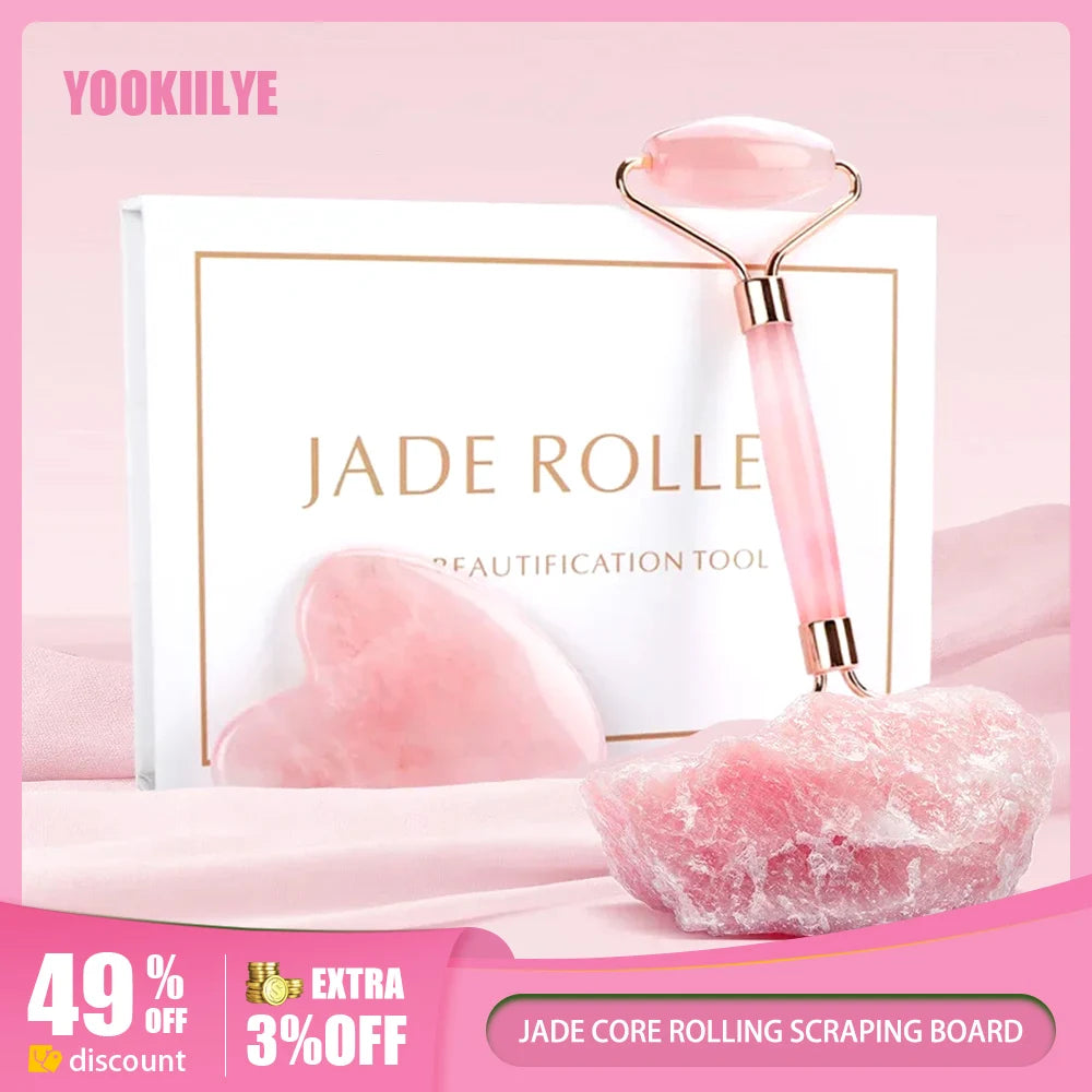 Natural Rose Quartz Jade Geisha Roller Set