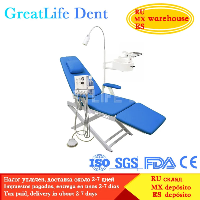 GreatLife Dental Folding Chair Complete Set with LED Lamp and Portable Turbine Unit