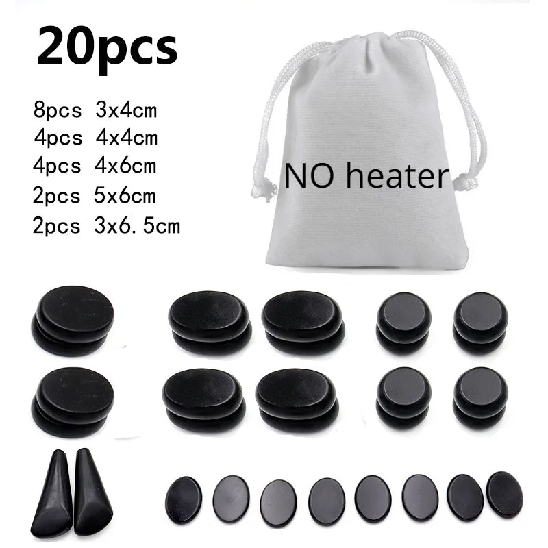 Massage Therapy Basalt Massager Black Stones Set (20 Pieces/Set)  No Heater