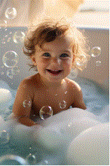 Baby Health Care, Picture of a baby in is bath, Blog: Care for a baby (bath, heat, fontanelles, etc.)
