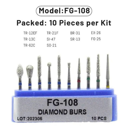 Dentistry Supplies & Equipment Dental Diamond Burs for Teeth Porcelain 1 set, Model : FG-108