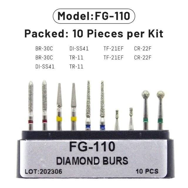 Dentistry Supplies & Equipment Dental Diamond Burs for Teeth Porcelain 1 set, Model : FG-110