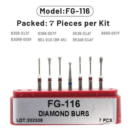 Dentistry Supplies & Equipment Dental Diamond Burs for Teeth Porcelain 1 set, Model : FG-116