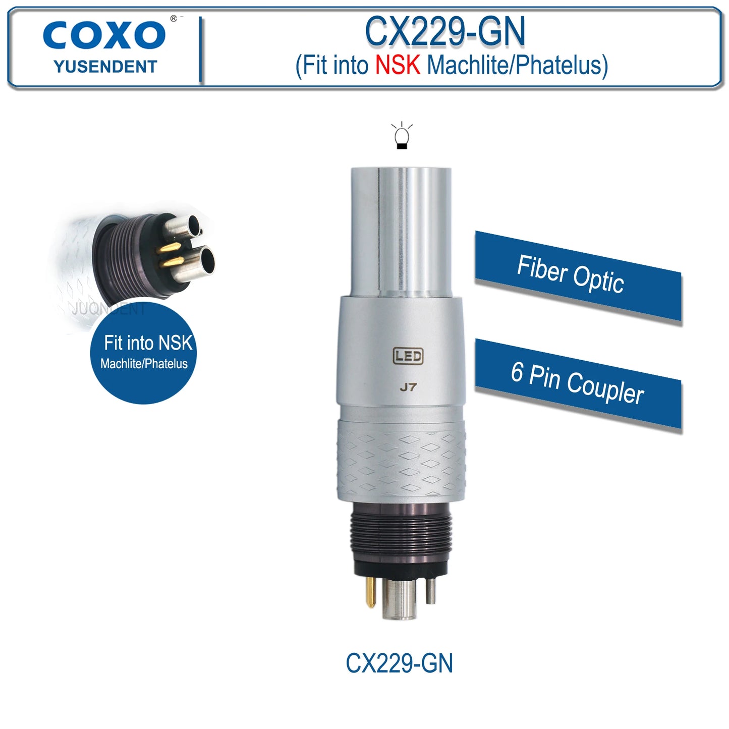 Dentistry Supplies & Equipment Hand piece High Speed CX207-G Fibre (CX229-GNN Fit NSK Coupler, Fibre optic, 6 pin Coupler)