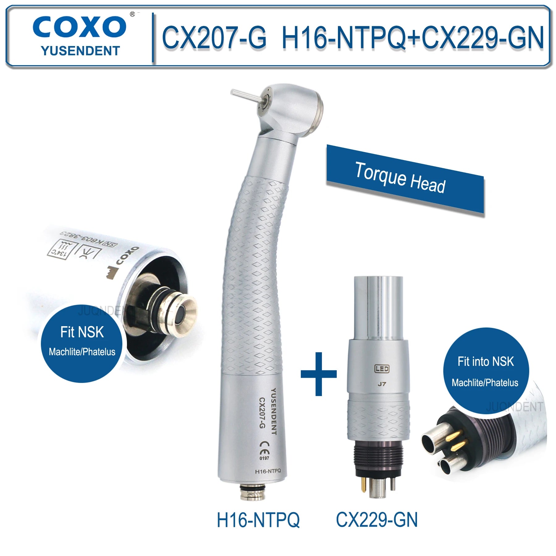 Dentistry Supplies & Equipment Hand piece High Speed CX207-G Fibre (Handpiece H16-NTPQ Fit NSKF + CX229-GN Fit NSK Coupler)