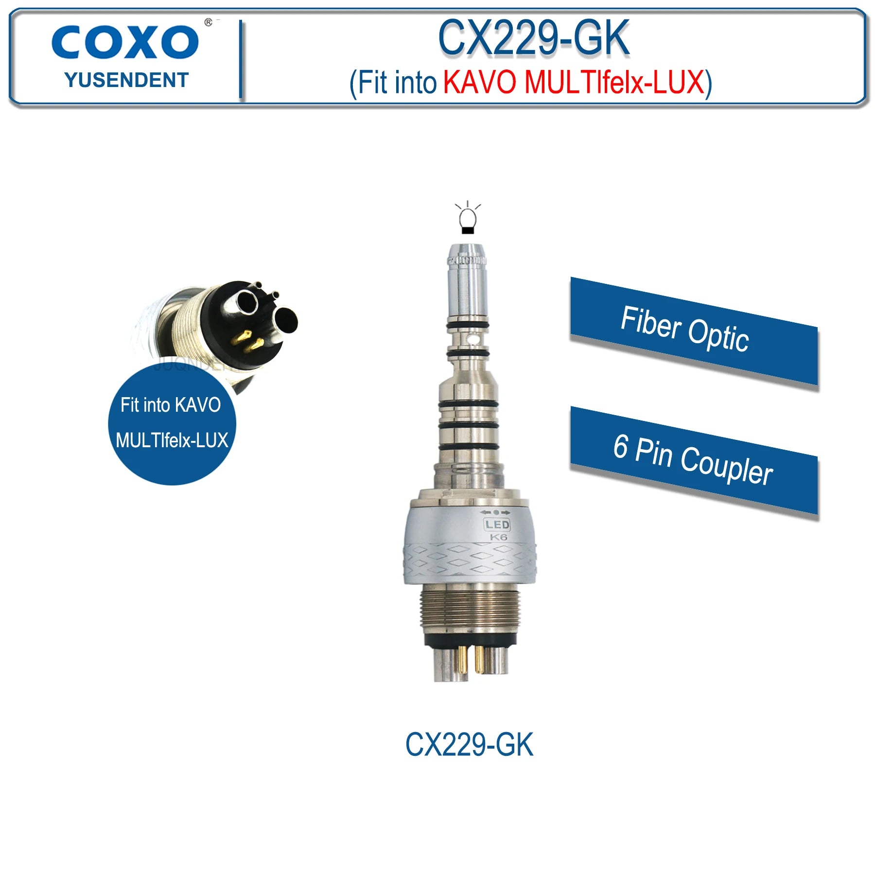 Dentistry Supplies & Equipment Hand piece High Speed CX207-G Fibre (CX229-GK Fit KAVO, Fibre Optic, 6 Pin Coupler)