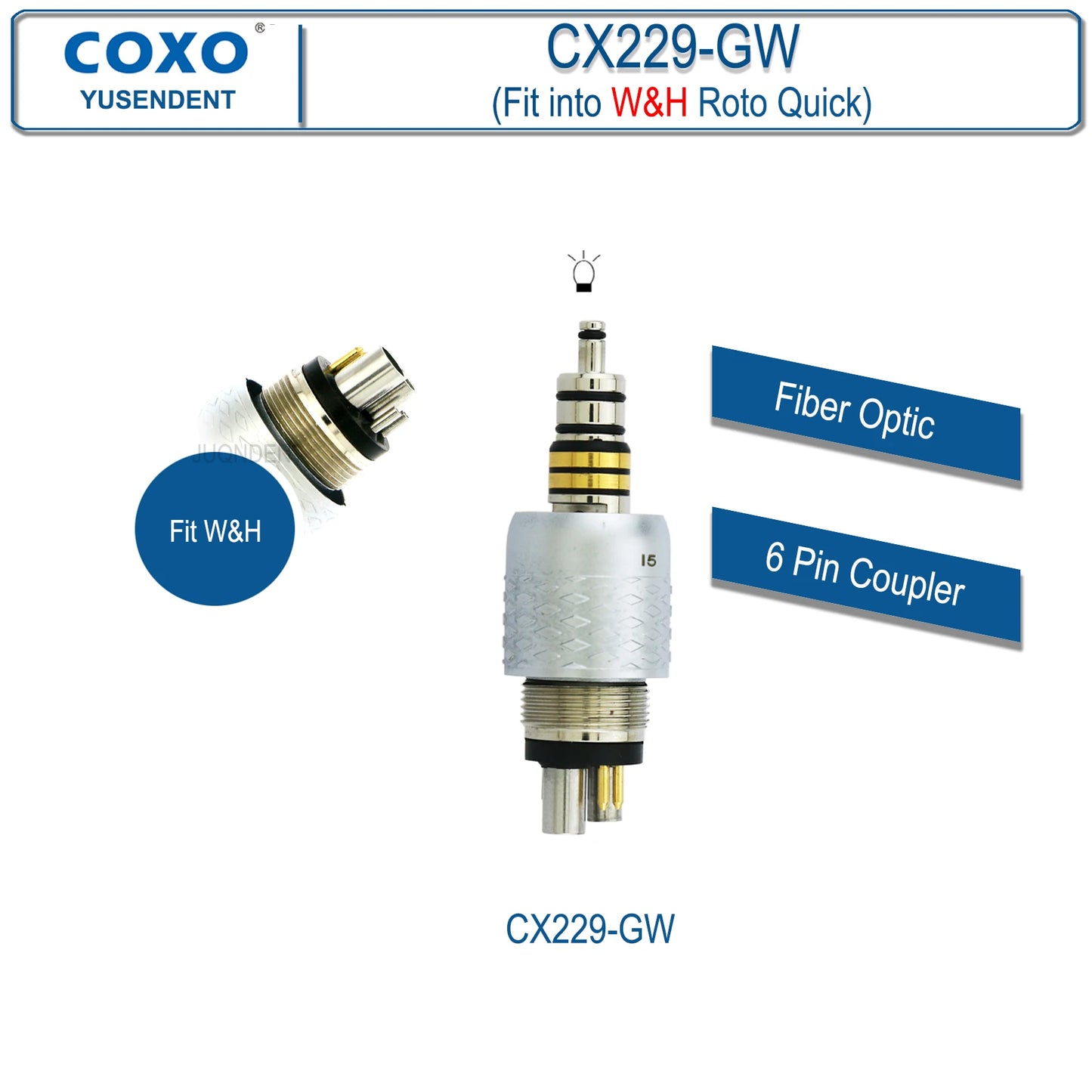 Dentistry Supplies & Equipment Hand piece High Speed CX207-G Fibre (CX229-GW Fit W&H Roto Quick, Fibre Optic, 6 Pin Coupler)