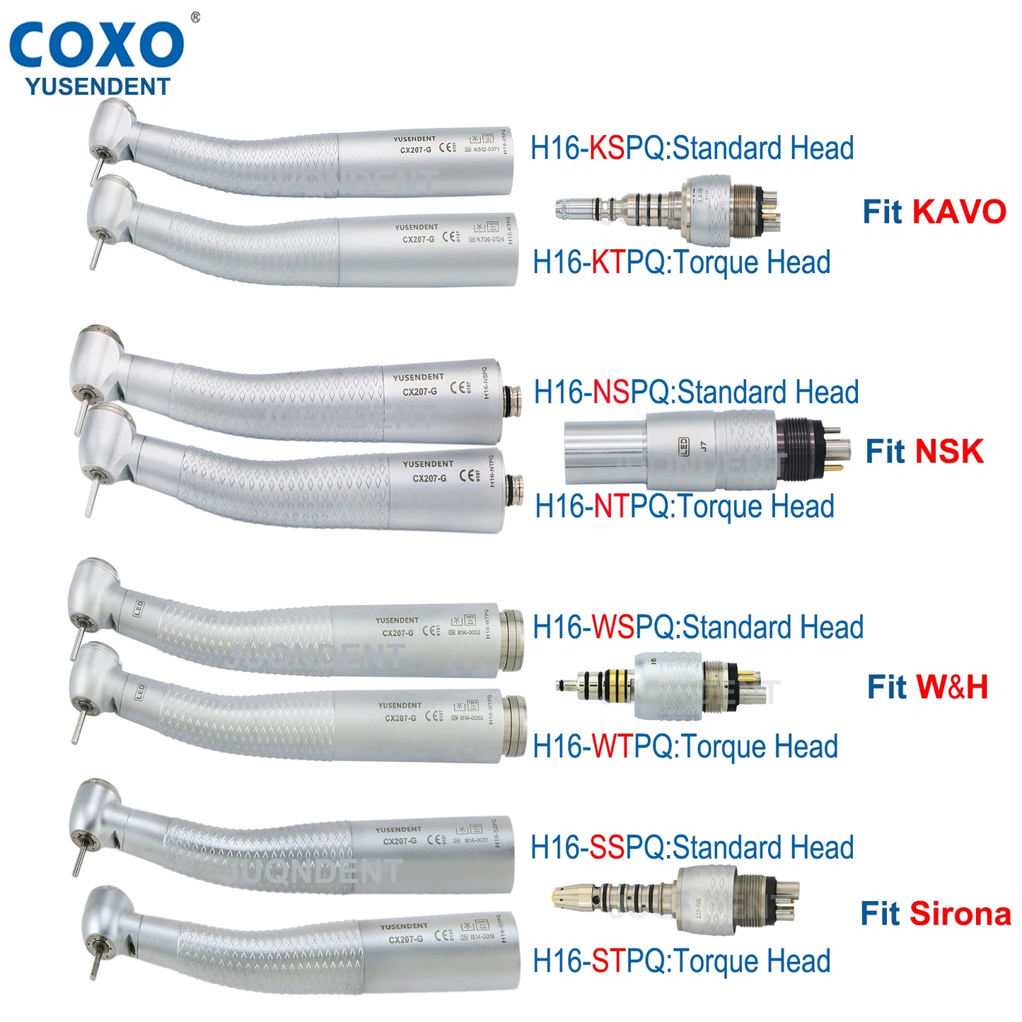 Dentistry Supplies & Equipment Hand piece High Speed CX207-G Fibre (Handpiece fit 4 Brands Picture)