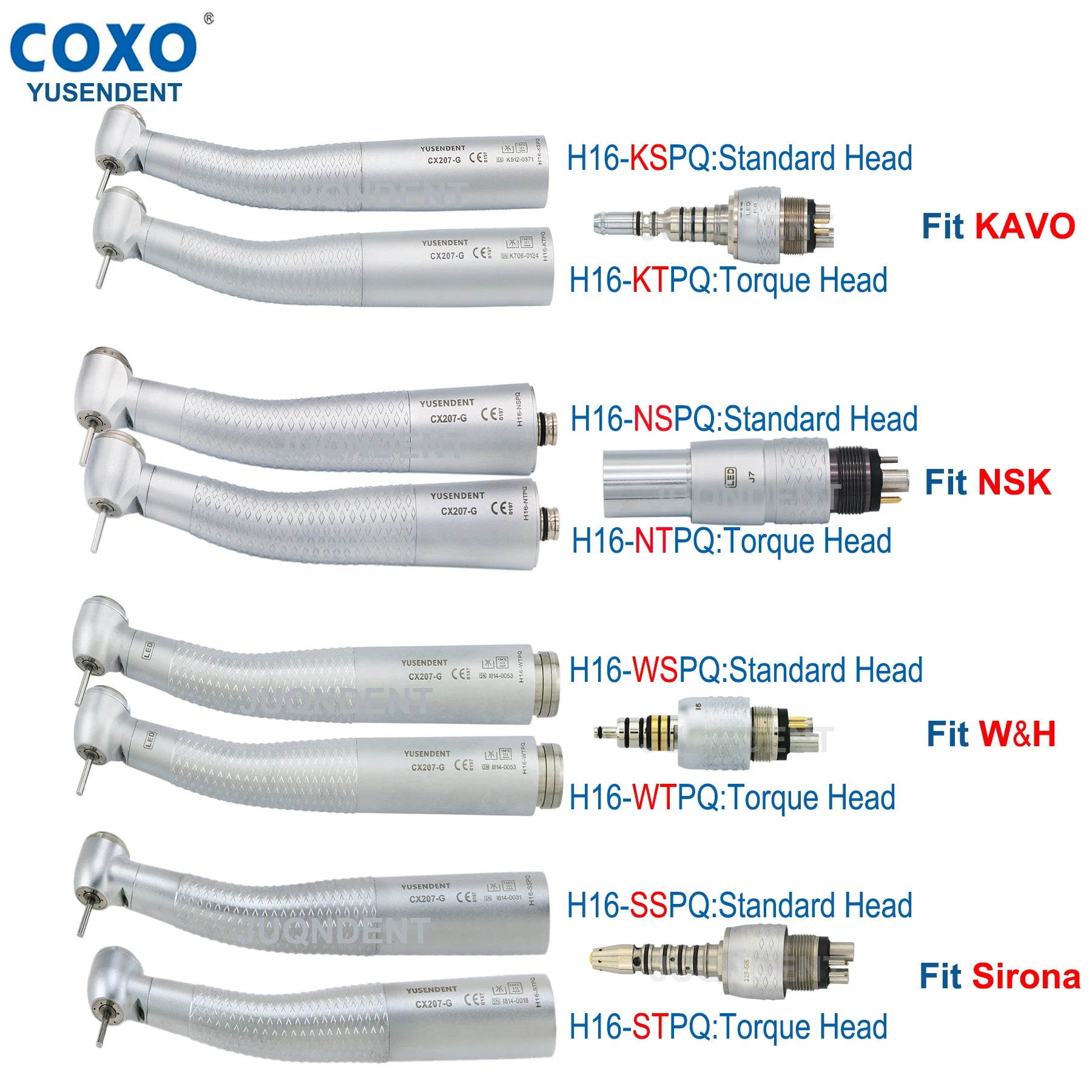 Dentistry Supplies & Equipment Hand piece High Speed CX207-G Fibre (Handpiece fit 4 Brands Picture)