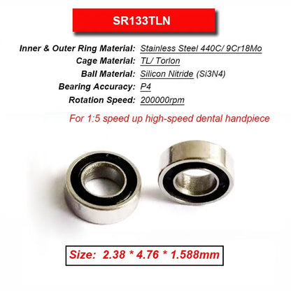 Dentistry Supplies & Equipment High Speed Ceramic Bearing Top Grade (Picture of bearing size 2.38 *4.76 * 1.588 mm)
