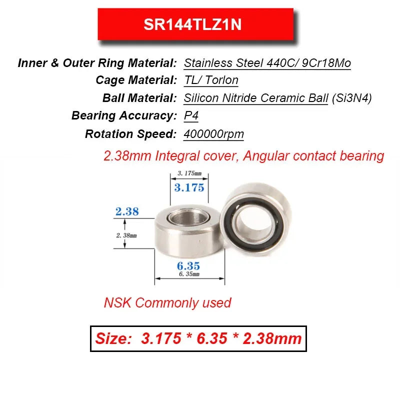 Dentistry Supplies & Equipment High Speed Ceramic Bearing Top Grade (Picture of bearing size 3.175 * 6.35 * 2.38 mm)