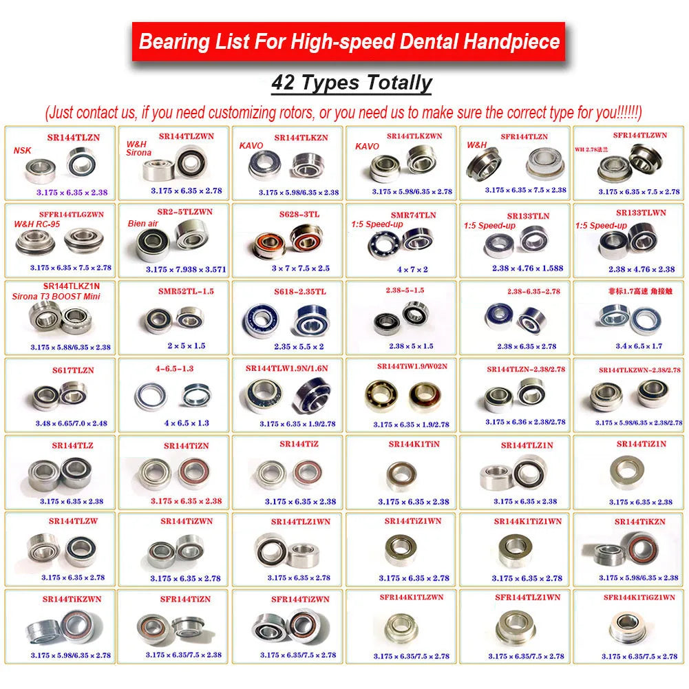 Dentistry Supplies & Equipment High Speed Ceramic Bearing Top Grade 42 types of bearings Listed on the Picture