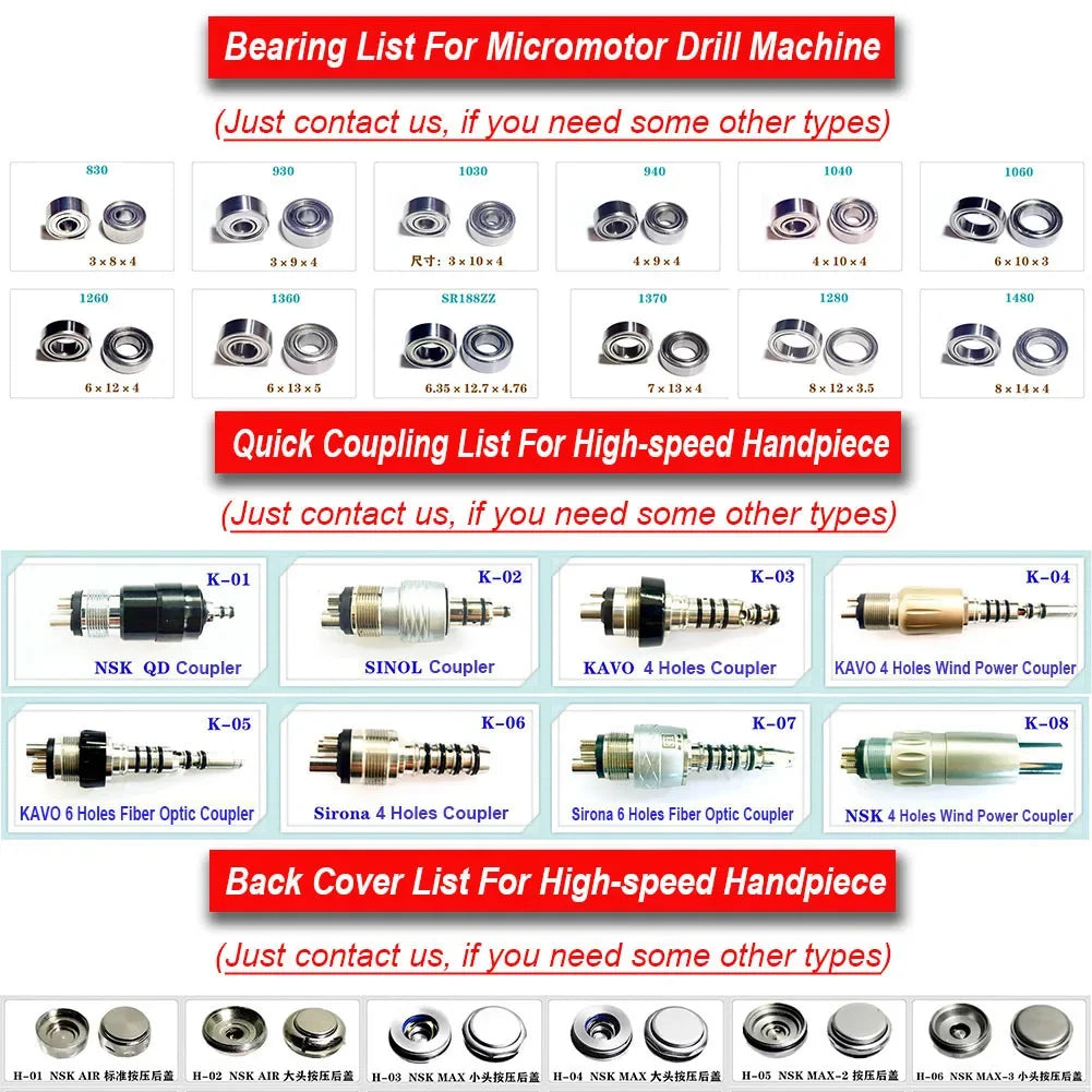 Dentistry Supplies & Equipment High Speed Ceramic Bearing Top Grade Others kind of coupling and Bearing List for Micromotor and Back Cover List for High-speed Hand Piece