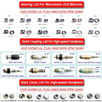 Dentistry Supplies & Equipment High Speed Ceramic Bearing Top Grade Others kind of coupling and Bearing List for Micromotor and Back Cover List for High-speed Hand Piece